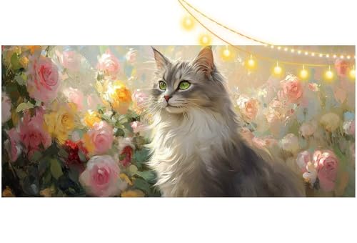 Diamond Painting Katze Diamond Painting Groß XXL 120x60 cm, 5D Diamant Painting Bilder Blume Malen Nach Zahlen Erwachsene Basteln Crystal Stickerei Malerei Kit, Home Decor Geschenk für Mädchen m521 von Mailielie