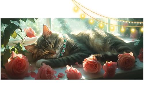 Diamond Painting Katze Diamond Painting Groß XXL 140x70 cm, 5D Diamant Painting Bilder Rose Malen Nach Zahlen Erwachsene Basteln Crystal Art Stickerei Malerei Kit, Home Decor Geschenk für Mädchen m505 von Mailielie