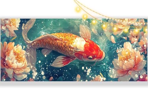 Diamond Painting Koi Diamant Painting Bilder Blume Malen nach Zahlen Erwachsene,DIY Diamond Painting Zubehör 5D Diamond Art Basteln Diamant Kunst Malerei Stickerei Set,Deko Wohnzimmer 70 x 40 cm ll432 von Mailielie