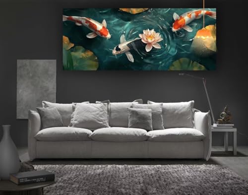 Diamond Painting Koi Diamant Painting Bilder Erwachsene, Lotus Diamond Painting Eckige Steine, DIY Diamond Painting Zubehör 5D Diamond Art Diamant Malerei Stickerei, Deko Wohnzimmer 60 x 30 cm fa108 von Mailielie