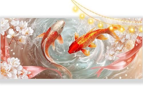 Diamond Painting Koi Diamant Painting Bilder Fisch Malen nach Zahlen Erwachsene,DIY Diamond Painting Zubehör 5D Diamond Art Basteln Diamant Kunst Malerei Stickerei Set,Deko Wohnzimmer 70 x 40 cm ll434 von Mailielie