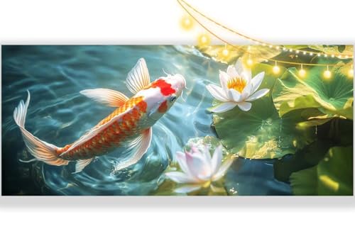 Diamond Painting Koi Diamant Painting Bilder Tier Malen nach Zahlen Erwachsene,DIY Diamond Painting Zubehör 5D Diamond Art Basteln Diamant Kunst Malerei Stickerei Set,Deko Wohnzimmer 140 x 70 cm ll426 von Mailielie