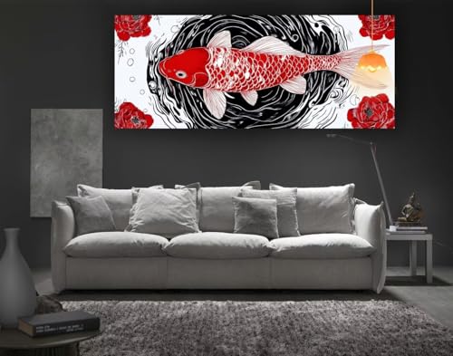 Diamond Painting Koi Diamond Painting XXL 140 x 70 cm,5D Diamant Painting Bilder Japanischer Stil Malen Nach Zahlen Erwachsene Crystal Strass Stickerei Malerei Kit,Home Decor Geschenk für Mädchen fa47 von Mailielie