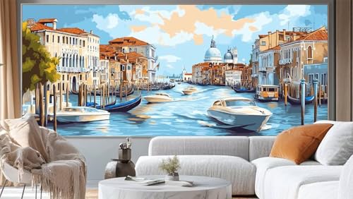 Diamond Painting Landschaft Diamant Painting Bilder Venedig Malen nach Zahlen Erwachsene,DIY 5D Diamond Painting Zubehör Mädchen Basteln Diamant Kunst Malerei Stickerei Set,Home Dekor 160x80 cm ll174 von Mailielie