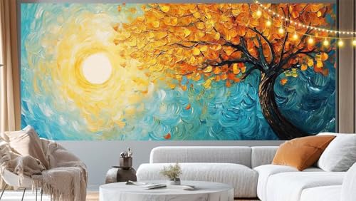 Diamond Painting Lebensbaum Diamond Painting Groß XXL 90x40 cm, 5D Diamant Painting Bilder Sonnenuntergang Malen Nach Zahlen Erwachsene Anfänger Basteln Crystal Stickerei Malerei Kit, Home Decor m215 von Mailielie