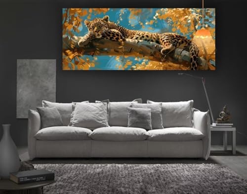 Diamond Painting Leopard Diamant Painting Bilder Erwachsene, Tier Diamond Painting Eckige Steine, DIY Diamond Painting Zubehör 5D Diamond Art Diamant Malerei Stickerei, Deko Wohnzimmer 100x50 cm fa32 von Mailielie