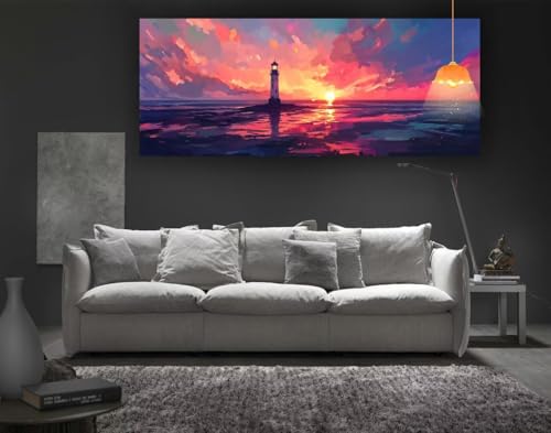 Diamond Painting Leuchtturm Diamant Painting Bilder Erwachsene, Sonnenuntergang Diamond Painting Eckige Steine, DIY 5D Diamond Art Diamant Kunst Malerei Stickerei Set, Deko Wohnzimmer 150x60 cm fa116 von Mailielie