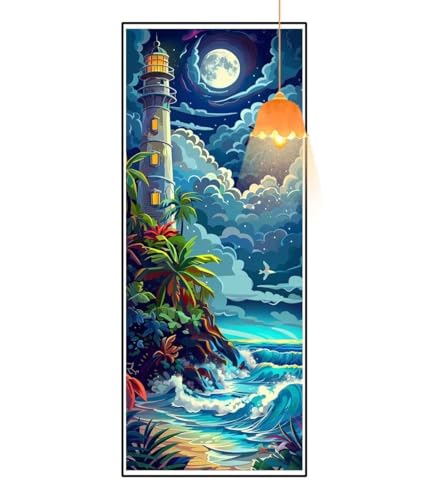 Diamond Painting Leuchtturm Diamant Painting Bilder Erwachsene,Landschaft Diamond Painting Eckige Steine,DIY 5D Diamond Art Basteln Diamant Kunst Malerei Stickerei Set,Deko Wohnzimmer 100x50 cm fa850 von Mailielie