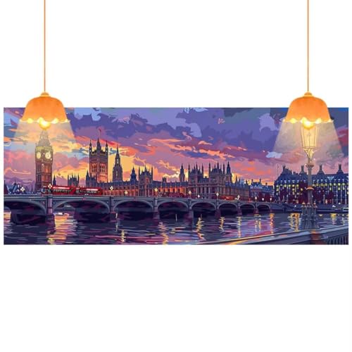 Diamond Painting London Diamant Painting Bilder Erwachsene, Landschaft Diamond Painting Runde Steine, DIY 5D Diamond Art Basteln Diamant Kunst Malerei Stickerei Set, Deko Wohnzimmer 220 x 80 cm fa340 von Mailielie