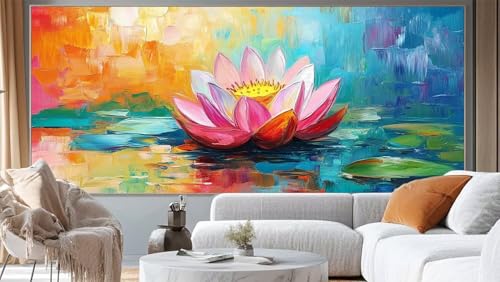 Diamond Painting Lotus Diamant Painting Bilder Abstrakt Malen nach Zahlen Erwachsene,DIY Diamond Painting Zubehör 5D Diamond Art Basteln Diamant Kunst Malerei Stickerei Set,Home Dekor 120x60 cm ll280 von Mailielie