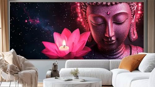 Diamond Painting Lotus Diamant Painting Bilder Buddha Malen nach Zahlen Erwachsene, DIY Diamond Painting Zubehör 5D Diamond Art Basteln Diamant Kunst Malerei Stickerei Set, Home Dekor 90 x 40 cm ll294 von Mailielie