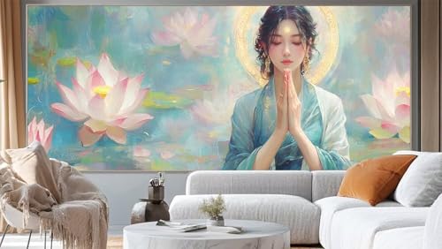 Diamond Painting Lotus Diamant Painting Bilder Buddha Malen nach Zahlen Erwachsene,DIY Diamond Painting Zubehör 5D Diamond Art Basteln Diamant Kunst Malerei Stickerei Set,Home Dekor 100 x 50 cm ll292 von Mailielie