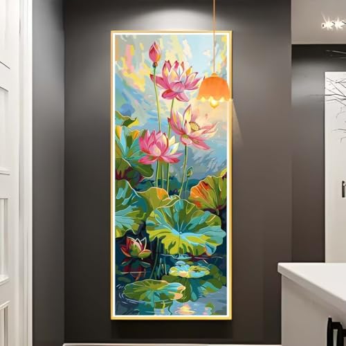 Diamond Painting Lotus Diamant Painting Bilder Erwachsene, Pflanze Diamond Painting Eckige Steine, DIY 5D Diamond Art Basteln Diamant Kunst Malerei Stickerei Set, Deko Wohnzimmer 100 x 50 cm fa730 von Mailielie