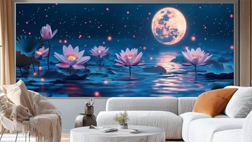 Diamond Painting Lotus Diamant Painting Bilder Seestück Malen nach Zahlen Erwachsene Kinder, 5D DIY Diamond Art Bilder Basteln Diamant Kunst Malerei Stickerei Set, Deko Wohnzimmer 100 x 300 cm mm299 von Mailielie