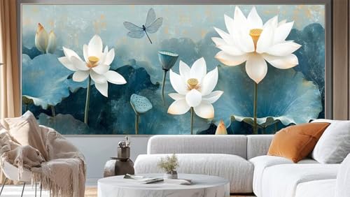 Diamond Painting Lotus Diamant Painting Bilder Weinlese Malen nach Zahlen Erwachsene,DIY Diamond Painting Zubehör 5D Diamond Art Basteln Diamant Kunst Malerei Stickerei Set,Home Dekor 100x50 cm ll298 von Mailielie