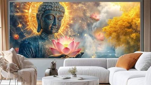 Diamond Painting Lotus Diamond Painting Groß XXL 100 x 50 cm, 5D Diamant Painting Bilder Zen Diamond Painting Malen Nach Zahlen Erwachsene Stickerei Malerei Kit, Home Decor Geschenk für Mädchen ll277 von Mailielie