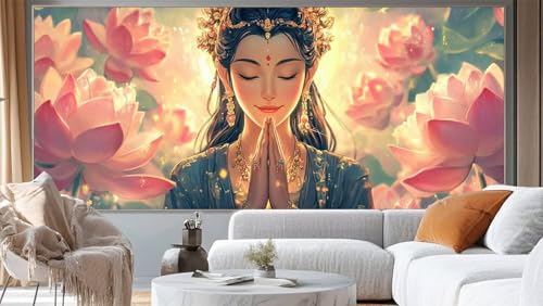 Diamond Painting Lotus Diamond Painting Groß XXL 120 x 60 cm, 5D Diamant Painting Bilder Buddha Malen Nach Zahlen Erwachsene Crystal Strass Stickerei Malerei Kit, Home Decor Geschenk für Mädchen ll283 von Mailielie