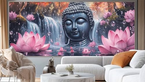 Diamond Painting Lotus Diamond Painting Groß XXL 120 x 60 cm, 5D Diamant Painting Bilder Buddha Malen Nach Zahlen Erwachsene Crystal Strass Stickerei Malerei Kit, Home Decor Geschenk für Mädchen ll295 von Mailielie