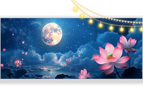 Diamond Painting Lotusblume Diamant Painting Bilder Mond Malen nach Zahlen Erwachsene,DIY 5D Diamond Painting Zubehör Mädchen Basteln Diamant Kunst Malerei Stickerei Set,Home Dekor 300 x 100 cm ll312 von Mailielie