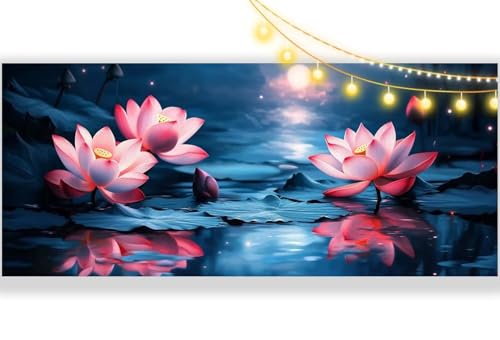 Diamond Painting Lotusblume Diamant Painting Bilder Mond Malen nach Zahlen Erwachsene Kinder, 5D DIY Diamond Art Bilder Basteln Diamant Kunst Malerei Stickerei Set, Deko Wohnzimmer 40 x 90 cm mm314 von Mailielie