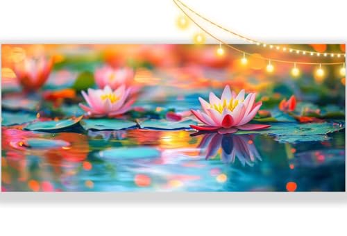 Diamond Painting Lotusblume Diamant Painting Bilder Natur Malen nach Zahlen Erwachsene,DIY 5D Diamond Painting Zubehör Mädchen Basteln Diamant Kunst Malerei Stickerei Set,Home Dekor 160 x 80 cm ll316 von Mailielie