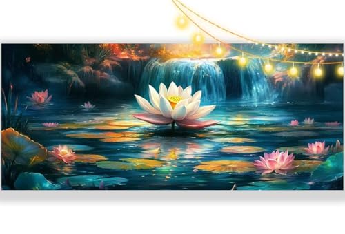 Diamond Painting Lotusblume Diamant Painting Bilder Wasserfall Malen nach Zahlen Erwachsene, DIY 5D Diamond Art Mädchen Basteln Diamant Kunst Malerei Stickerei Set, Deko Wohnzimmer 180 x 90 cm ll302 von Mailielie