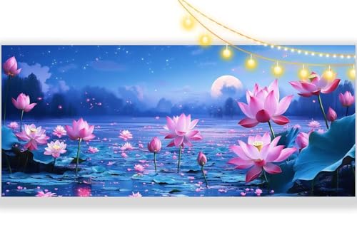 Diamond Painting Lotusblume Diamond Painting Groß XXL 140 x 70 cm, 5D Diamant Painting Bilder Mond Malen Nach Zahlen Erwachsene Crystal Strass Stickerei Malerei, Home Decor Geschenk für Mädchen ll313 von Mailielie