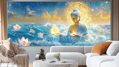 Diamond Painting Meer Diamant Painting Bilder Buddha Malen nach Zahlen Erwachsene, DIY Diamond Painting Zubehör 5D Diamond Art Basteln Diamant Kunst Malerei Stickerei Set, Home Dekor 70 x 40 cm ll250 von Mailielie