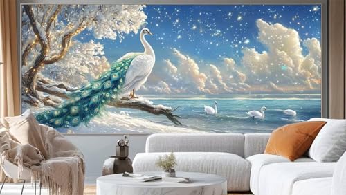 Diamond Painting Meer Diamant Painting Bilder Pfau Malen nach Zahlen Erwachsene, DIY Diamond Painting Zubehör 5D Diamond Art Basteln Diamant Kunst Malerei Stickerei, Deko Wohnzimmer 120 x 60 cm ll256 von Mailielie