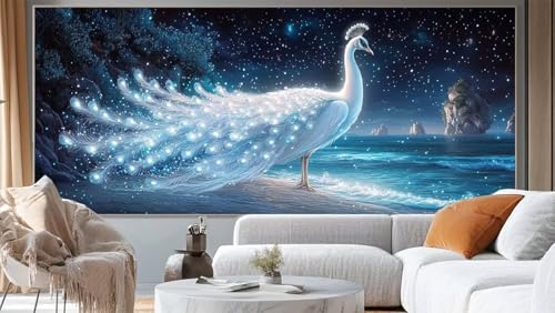 Diamond Painting Meer Diamant Painting Bilder Pfau Malen nach Zahlen Erwachsene, DIY Diamond Painting Zubehör 5D Diamond Art Basteln Diamant Kunst Malerei Stickerei, Deko Wohnzimmer 140 x 70 cm ll254 von Mailielie