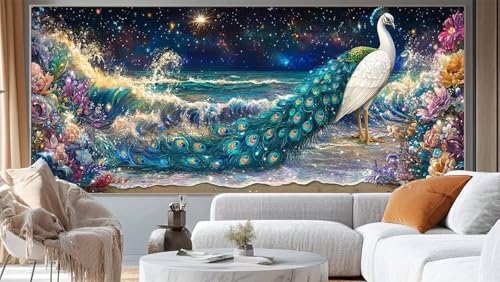 Diamond Painting Meer Diamant Painting Bilder Pfau Malen nach Zahlen Erwachsene Kinder, 5D DIY Diamond Art Bilder Basteln Diamant Kunst Malerei Stickerei Set, Deko Wohnzimmer Zuhause 80 x 160 cm mm257 von Mailielie