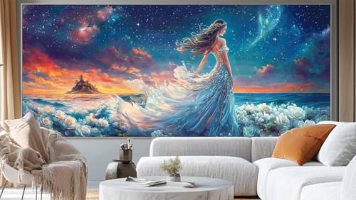 Diamond Painting Meer Diamant Painting Bilder Prinzessin Malen nach Zahlen Erwachsene,DIY 5D Diamond Painting Zubehör Mädchen Basteln Diamant Kunst Malerei Stickerei Set,Home Dekor 300 x 100 cm ll252 von Mailielie