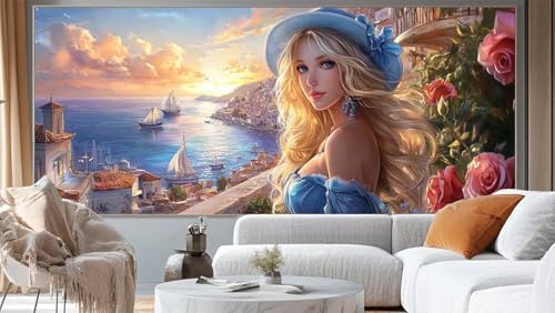 Diamond Painting Meerblick Diamond Painting Groß XXL 90 x 40 cm, 5D Diamant Painting Bilder Prinzessin Malen Nach Zahlen Erwachsene Anfänger Basteln Crystal Strass Stickerei Malerei, Home Decor mm261 von Mailielie