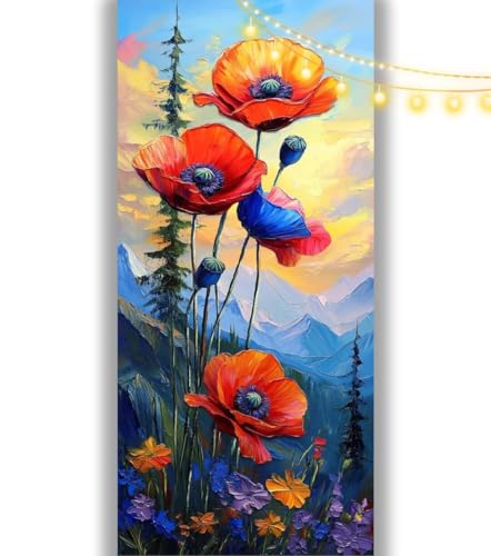 Diamond Painting Mohn Diamant Painting Bilder Pflanze Malen nach Zahlen Erwachsene,DIY Diamond Painting Zubehör 5D Diamond Art Basteln Diamant Kunst Malerei Stickerei Set,Home Dekor 220 x 80 cm ll1134 von Mailielie