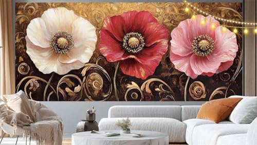 Diamond Painting Mohn Diamond Painting Groß XXL 90x40 cm, 5D Diamant Painting Bilder Vintage Malen Nach Zahlen Erwachsene Basteln Crystal Art Stickerei Malerei Kit, Home Decor Geschenk für Mädchen m67 von Mailielie