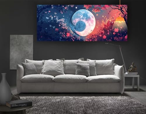 Diamond Painting Mond Diamant Painting Bilder Erwachsene, Landschaft Diamond Painting Eckige Steine, DIY 5D Diamond Art Basteln Diamant Kunst Malerei Stickerei Set, Deko Wohnzimmer 100 x 50 cm fa26 von Mailielie