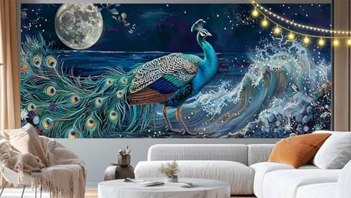 Diamond Painting Mond Diamant Painting Bilder Tier Malen nach Zahlen Erwachsene Kinder, 5D DIY Diamond Art Bilder Basteln Diamant Kunst Malerei Stickerei Set, Deko Wohnzimmer Zuhause 120x60 cm m44 von Mailielie