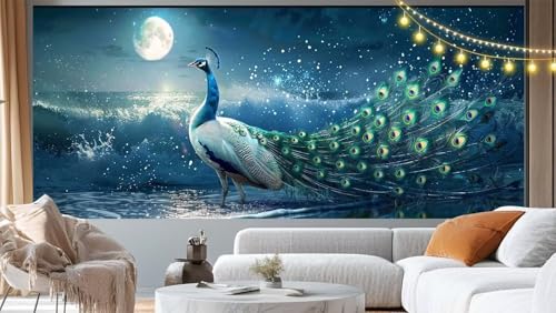 Diamond Painting Mysterium Diamond Painting Groß XXL 100x50 cm, 5D Diamant Painting Bilder Pfau Malen Nach Zahlen Erwachsene Basteln Crystal Strass Stickerei Malerei Kit, Home Decor Geschenk m225 von Mailielie