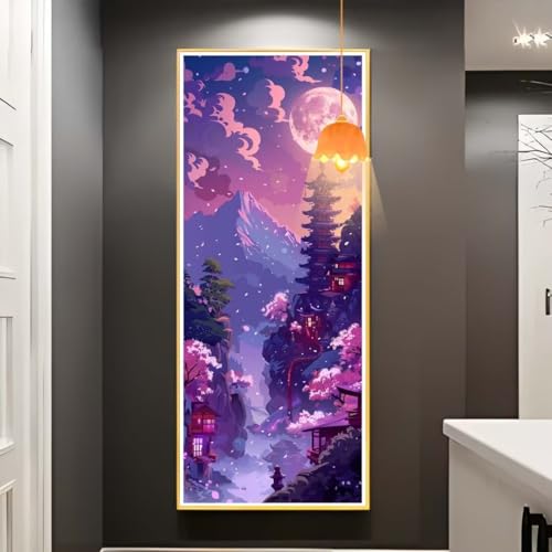 Diamond Painting Pagode Diamond Painting XXL 100x200 cm, 5D Diamant Painting Bilder Japanische Landschaft Malen Nach Zahlen Erwachsene Crystal Strass Stickerei Malerei Kit, Home Decor Geschenk fa763 von Mailielie