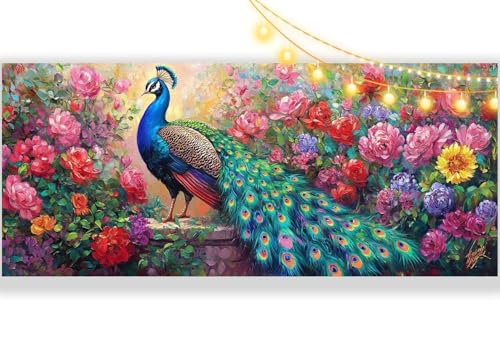 Diamond Painting Pfau Diamant Painting Bilder Vintage Malen nach Zahlen Erwachsene, DIY Diamond Painting Zubehör 5D Diamond Art Basteln Diamant Kunst Malerei Stickerei Set, Home Dekor 90 x 40 cm ll458 von Mailielie