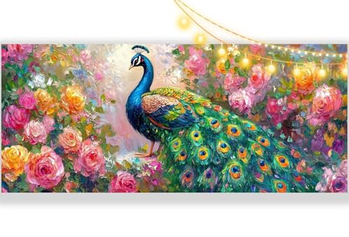 Diamond Painting Pfau Diamond Painting Groß XXL 90 x 40 cm, 5D Diamant Painting Bilder Vintage Malen Nach Zahlen Erwachsene Crystal Strass Stickerei Malerei Kit, Home Decor Geschenk für Mädchen ll459 von Mailielie