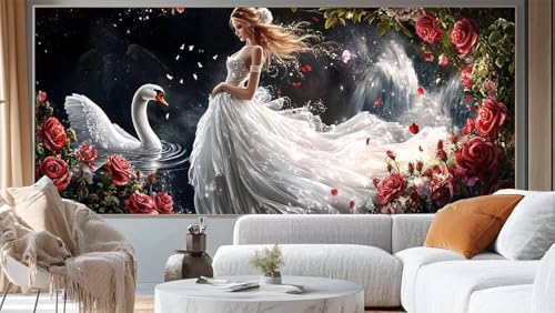 Diamond Painting Prinzessin Diamant Painting Bilder Tier Malen nach Zahlen Erwachsene Kinder, 5D DIY Diamond Art Bilder Basteln Diamant Kunst Malerei Stickerei Set, Deko Wohnzimmer 50 x 100 cm mm239 von Mailielie