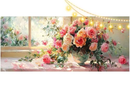 Diamond Painting Rose Diamant Painting Bilder Blume Malen nach Zahlen Erwachsene Kinder, 5D DIY Diamond Art Bilder Basteln Diamant Kunst Malerei Stickerei Set, Deko Wohnzimmer Zuhause 100x50 cm m484 von Mailielie