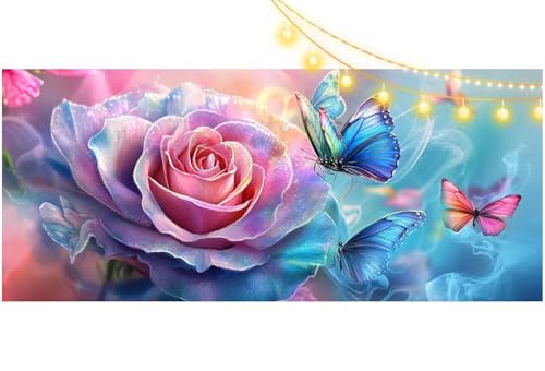 Diamond Painting Rose Diamant Painting Bilder Schmetterling Malen nach Zahlen Erwachsene Kinder, 5D DIY Diamond Art Bilder Basteln Diamant Kunst Malerei Stickerei Set, Deko Wohnzimmer 140x70 cm m490 von Mailielie