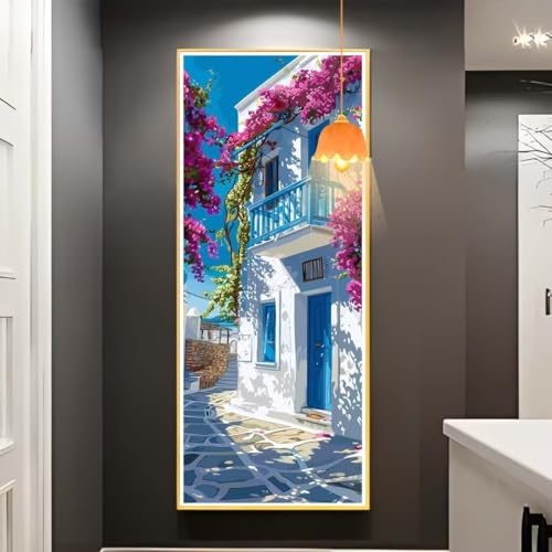 Diamond Painting Santorini Diamant Painting Bilder Erwachsene, Landschaft Diamond Painting Eckige Steine, DIY 5D Diamond Art Basteln Diamant Kunst Malerei Stickerei Set, Deko Wohnzimmer 180x90cm fa772 von Mailielie