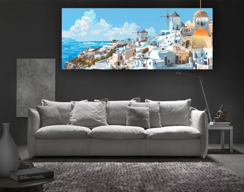 Diamond Painting Santorini Diamant Painting Bilder Erwachsene, Landschaft Diamond Painting Eckige Steine, DIY 5D Diamond Art Basteln Diamant Kunst Malerei Stickerei Set, Deko Wohnzimmer 70x40 cm fa134 von Mailielie