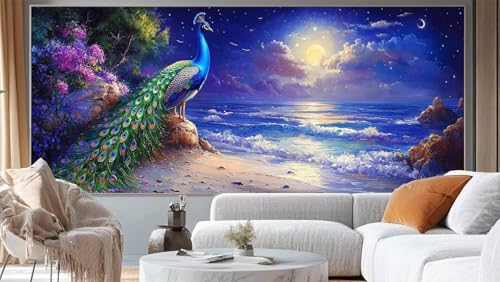 Diamond Painting Seelandschaft Diamant Painting Bilder Pfau Malen nach Zahlen Erwachsene Kinder, 5D DIY Basteln Diamant Kunst Bilder Malerei Stickerei Set, Deko Wohnzimmer Zuhause 100 x 200 cm mm263 von Mailielie