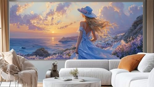 Diamond Painting Seelandschaft Diamant Painting Bilder Prinzessin Malen nach Zahlen Erwachsene,DIY 5D Diamond Art Mädchen Basteln Diamant Kunst Malerei Stickerei Set,Deko Wohnzimmer 100 x 50 cm ll262 von Mailielie