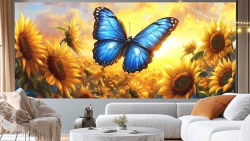 Diamond Painting Sonnenblume Diamant Painting Bilder Schmetterling Malen nach Zahlen Erwachsene, 5D DIY Diamond Art Bilder Basteln Diamant Kunst Malerei Stickerei Set, Deko Wohnzimmer 150x60 cm m110 von Mailielie