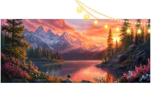 Diamond Painting Sonnenuntergang Diamant Painting Bilder Bergblick Malen nach Zahlen Erwachsene, 5D DIY Diamond Art Bilder Basteln Diamant Kunst Malerei Stickerei Set, Deko Wohnzimmer 120x60 cm m544 von Mailielie